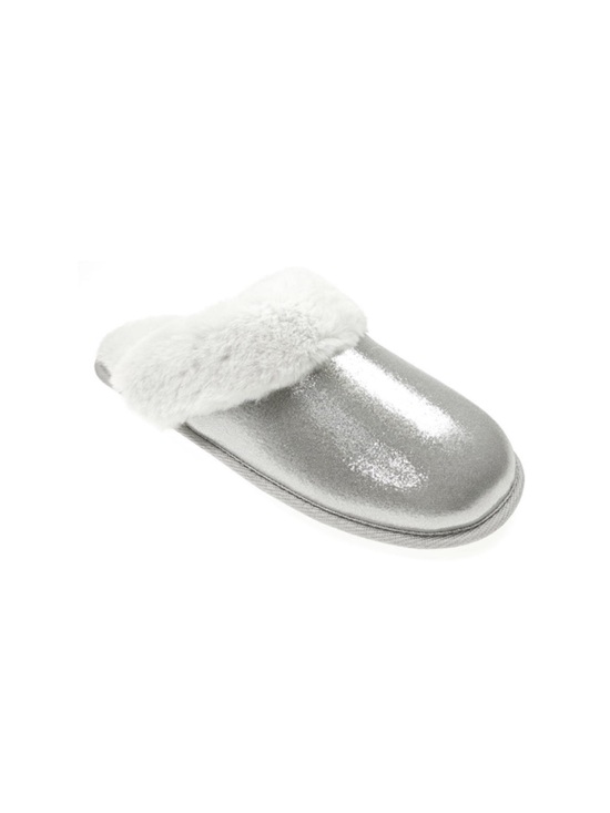 Mommy & Me Women's Silver Metallic Faux Fur Clog Slippers - Picture 9 of 9